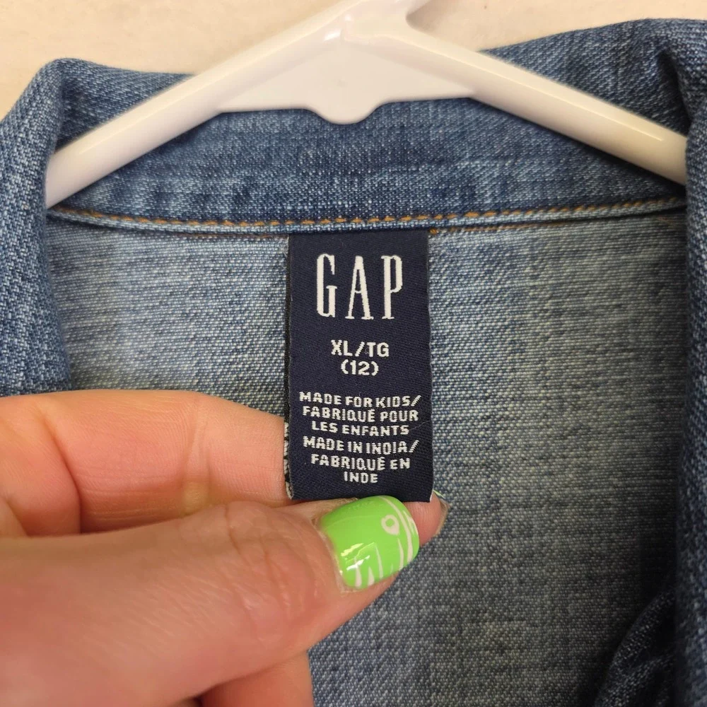 GAP‎ Denim Jacket Girls XL 12 Blue Y2K Preppy Classic School Minimalist Academia